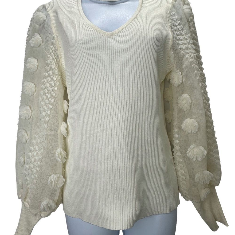 Cato Cream Sweater with Sheet Textured Sleeves Size L